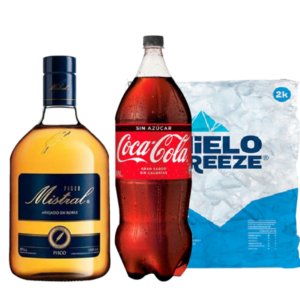 Promo Mistral 35° 1 Litro + Coca Cola 3Litros + Hielo 1kg